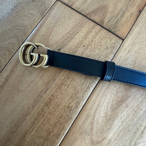 Gucci GG Marmont Thin Belt, size 85 / 34, black leather